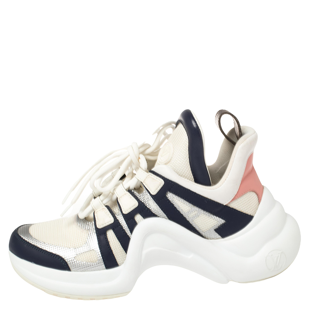

Louis Vuitton White/Blue Leather And Mesh Archlight Lace Up Sneakers Size