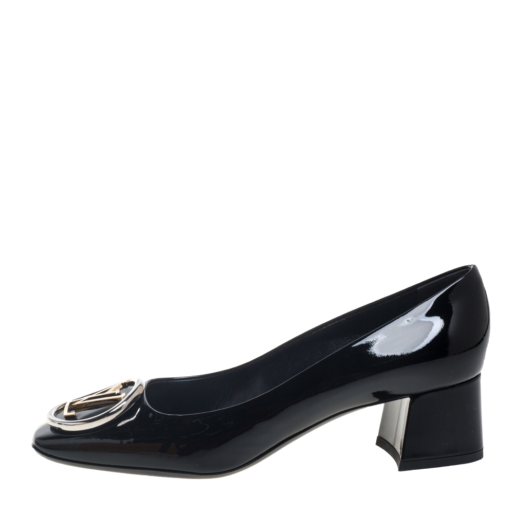 

Louis Vuitton Black Patent Leather Madeleine Square Toe Pumps Size