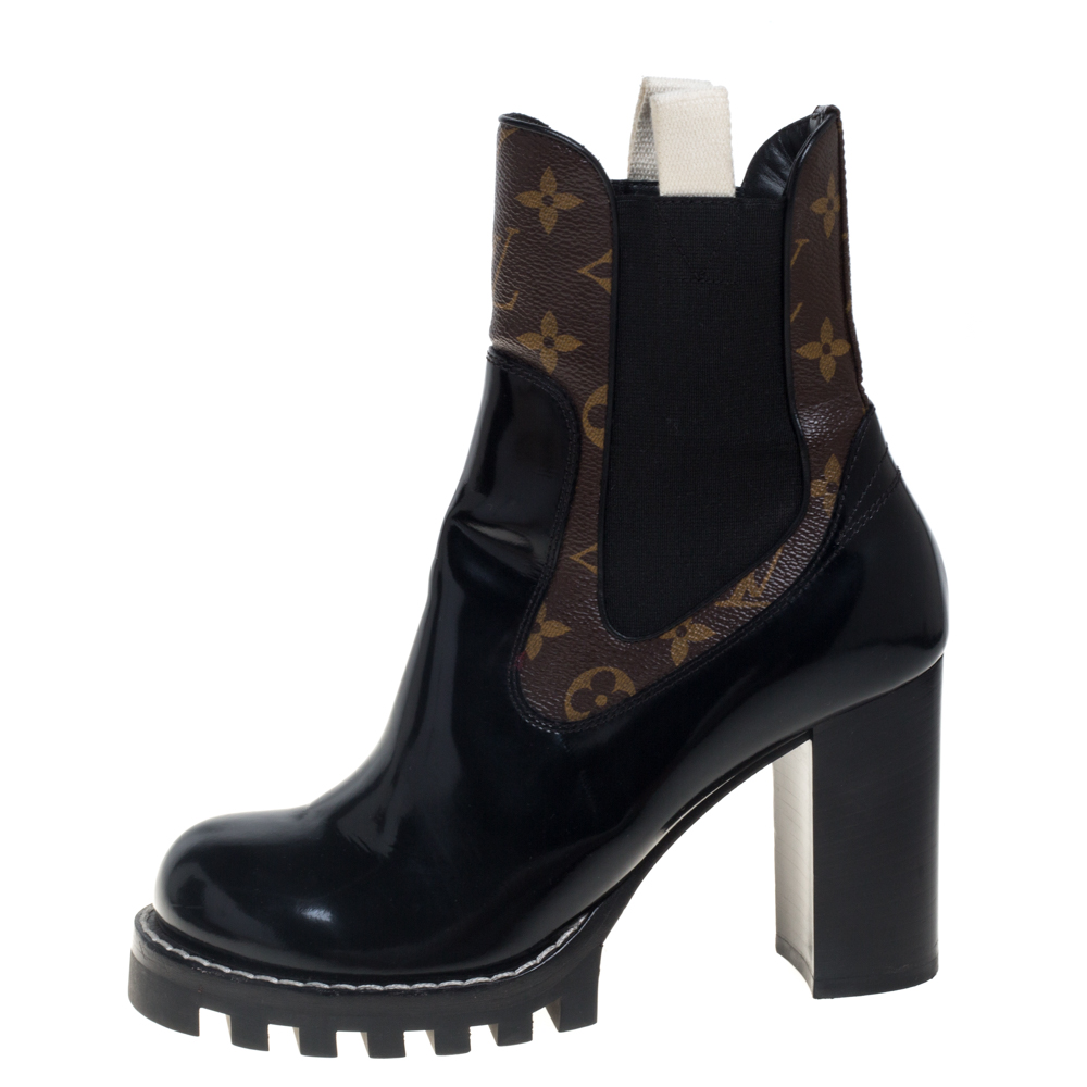 

Louis Vuitton Black Leather And Monogram Canvas Limitless Ankle Boots Size