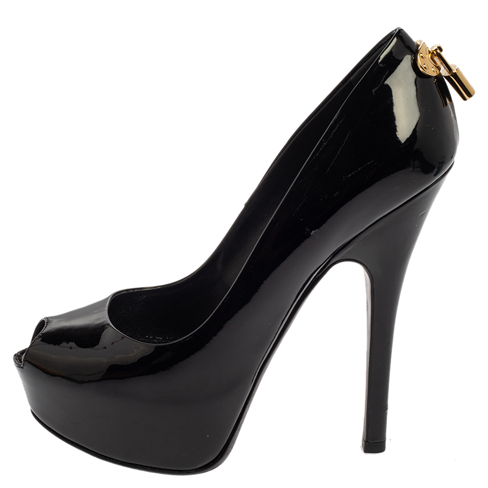 

Louis Vuitton Black Patent Leather Oh Really! Peep Toe Platform Pumps Size