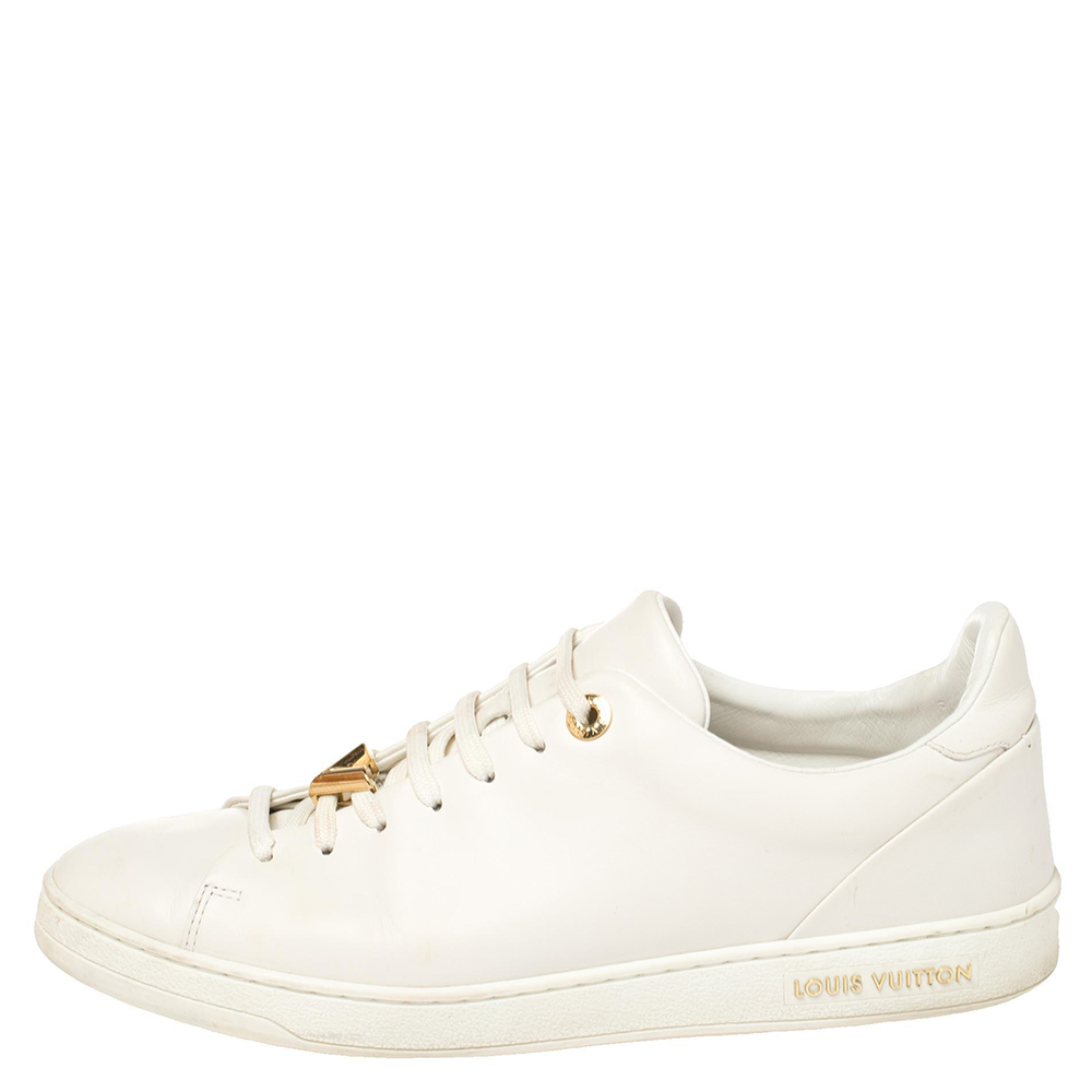 

Louis Vuitton White Leather Frontrow Logo Embellished Lace Up Sneakers Size