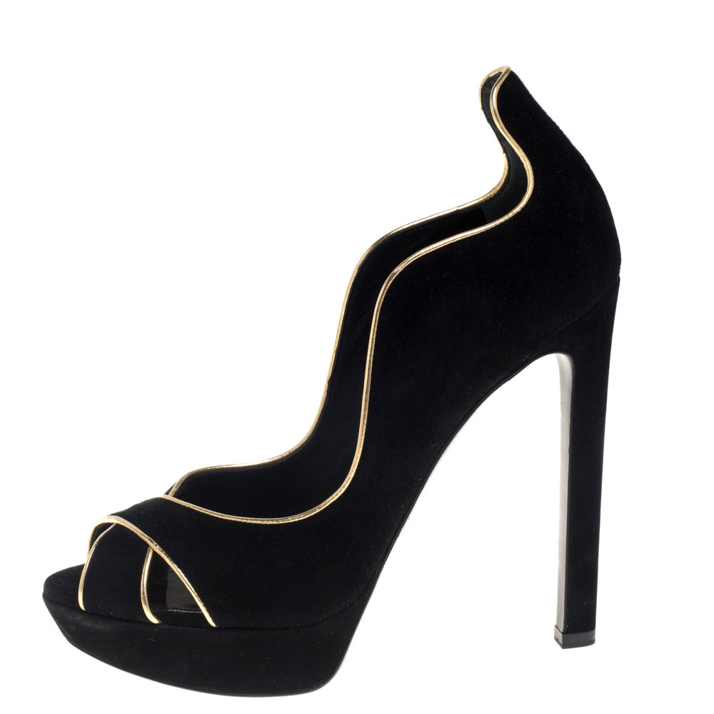 

Louis Vuitton Black Suede Crisscross Peep Toe Pumps Size