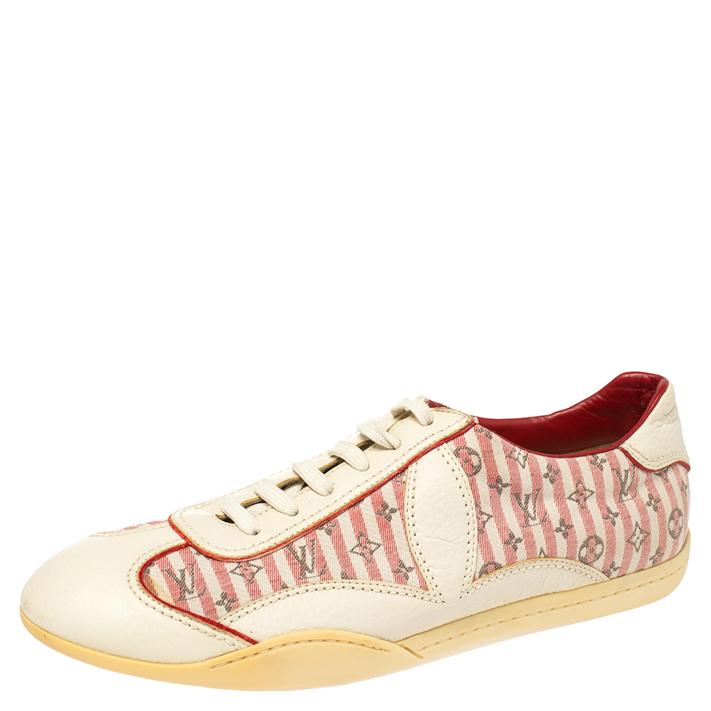 Pre-owned Louis Vuitton Cream /red Monogram Canvas And Leather Sneakers Size 39