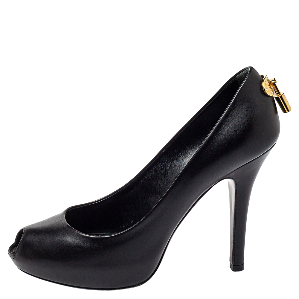 

Louis Vuitton Black Leather Oh Really! Peep Toe Platform Pumps Size