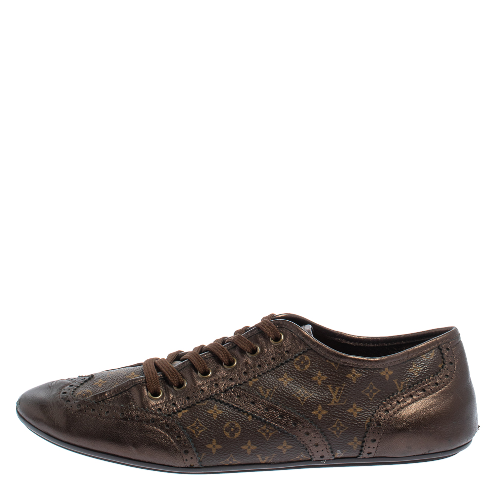 

Louis Vuitton Brown Monogram Canvas and Leather Lyrics Low Top Sneakers Size