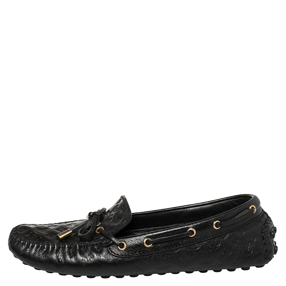 

Louis Vuitton Black Monogram Empreinte Leather Loafers Size