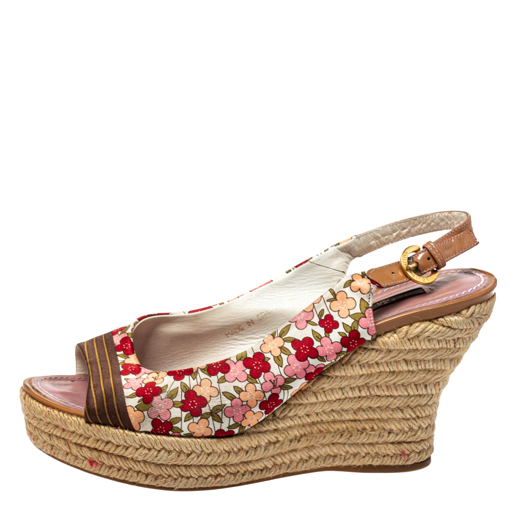 

Louis Vuitton Floral Printed Silk Olivia Espadrille Wedge Slingback Sandals Size, Multicolor