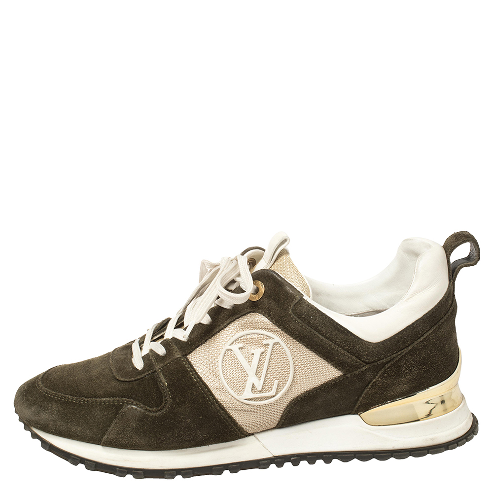

Louis Vuitton Green Suede And Mesh Run Away Lace Up Sneakers Size