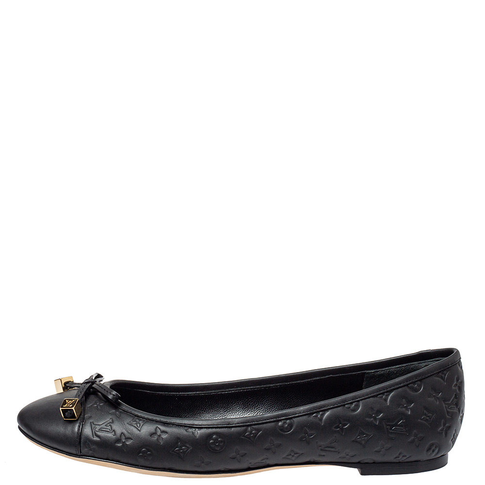 

Louis Vuitton Black Monogram Leather Cap Toe Debbie Bow Ballet Flats Size