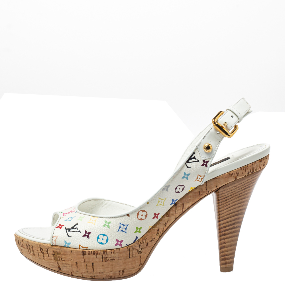 

Louis Vuitton White Monogram Canvas Platform Sandals Size