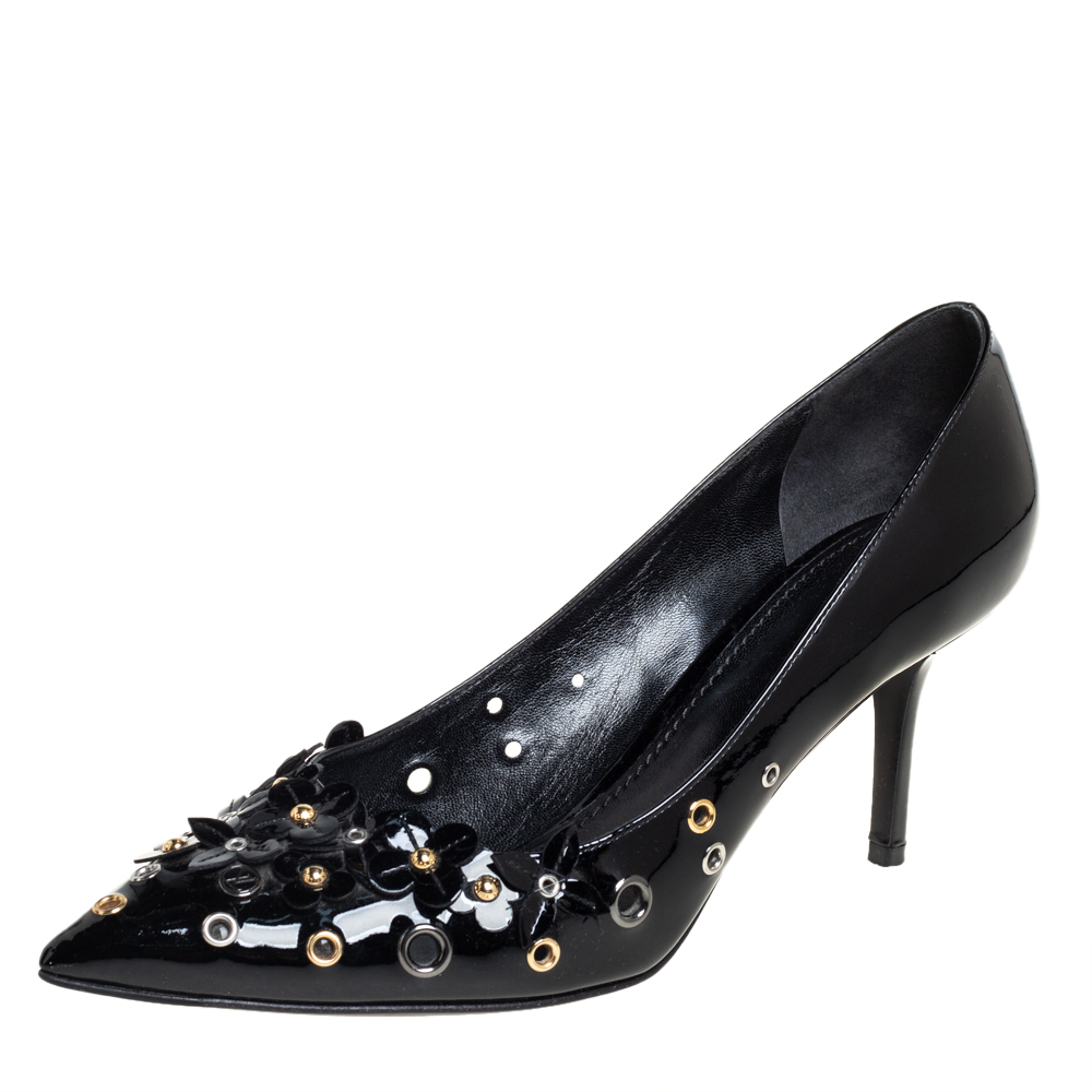 Pre-owned Louis Vuitton Black Patent Leather Applique Embellished