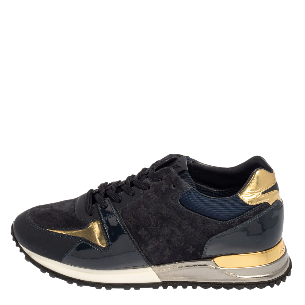 

Louis Vuitton Dark Blue Suede, Patent And Fabric Run Away Low Top Sneakers Size