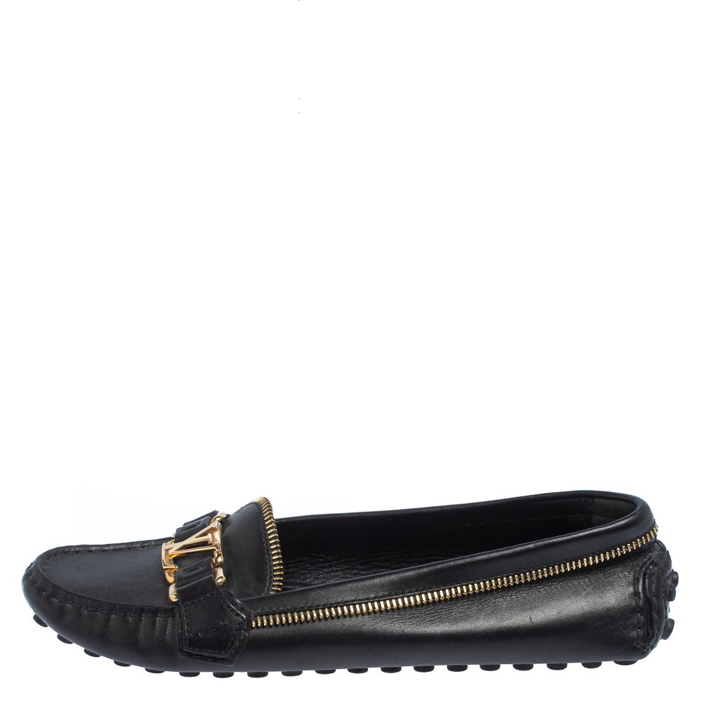 

Louis Vuitton Black Leather Oxford Zip Loafers Size