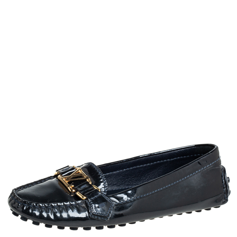 Louis Vuitton Black Patent Leather Oxford Loafers Size 36