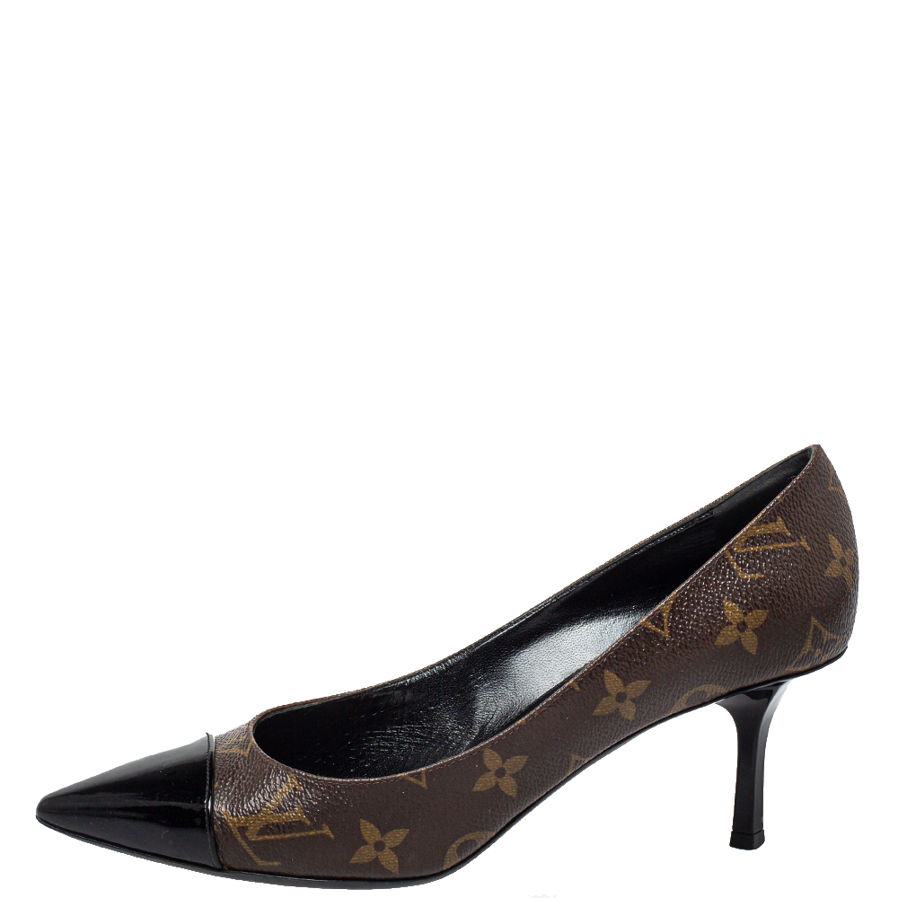 

Louis Vuitton Brown/Black Monogram Canvas And Leather Cap Toe Fetish Pointed Toe Pumps Size