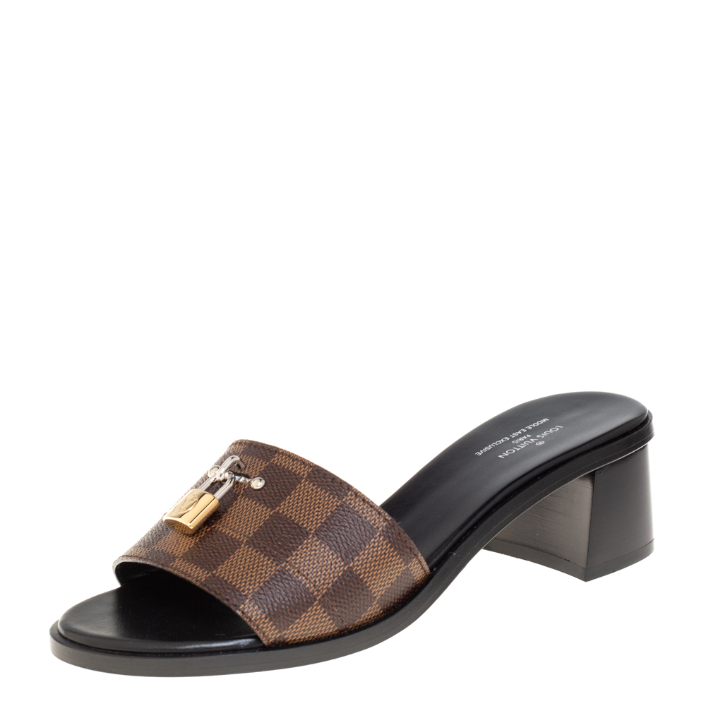 Pre-owned Louis Vuitton Damier Ebene Canvas Lock It Slide Sandals Size 38.5  In Brown