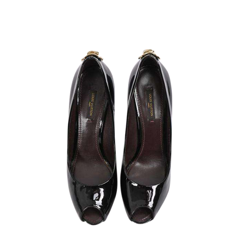 

Louis Vuitton Black Patent Leather Oh Really! Peep Toe Platform Pumps Size