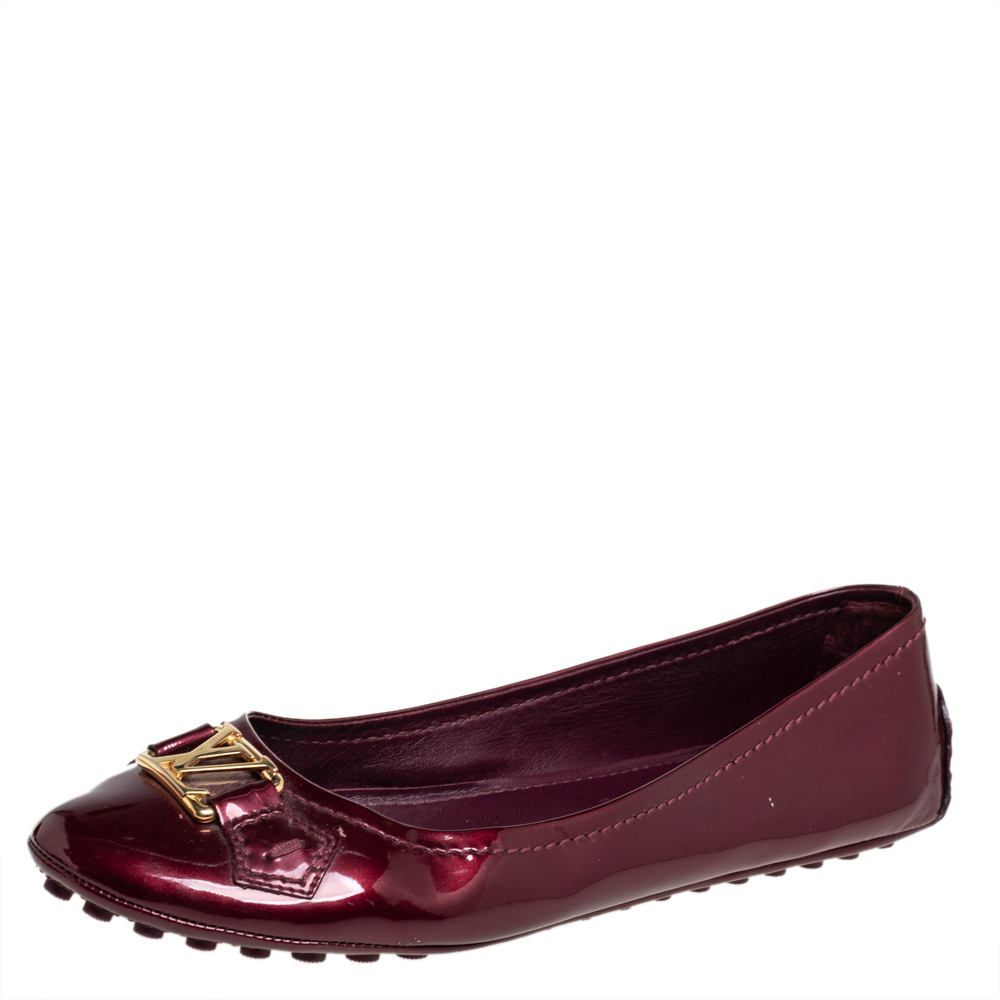 Pre-owned Louis Vuitton Burgundy Vernis Oxford Ballerina Flats Size 38
