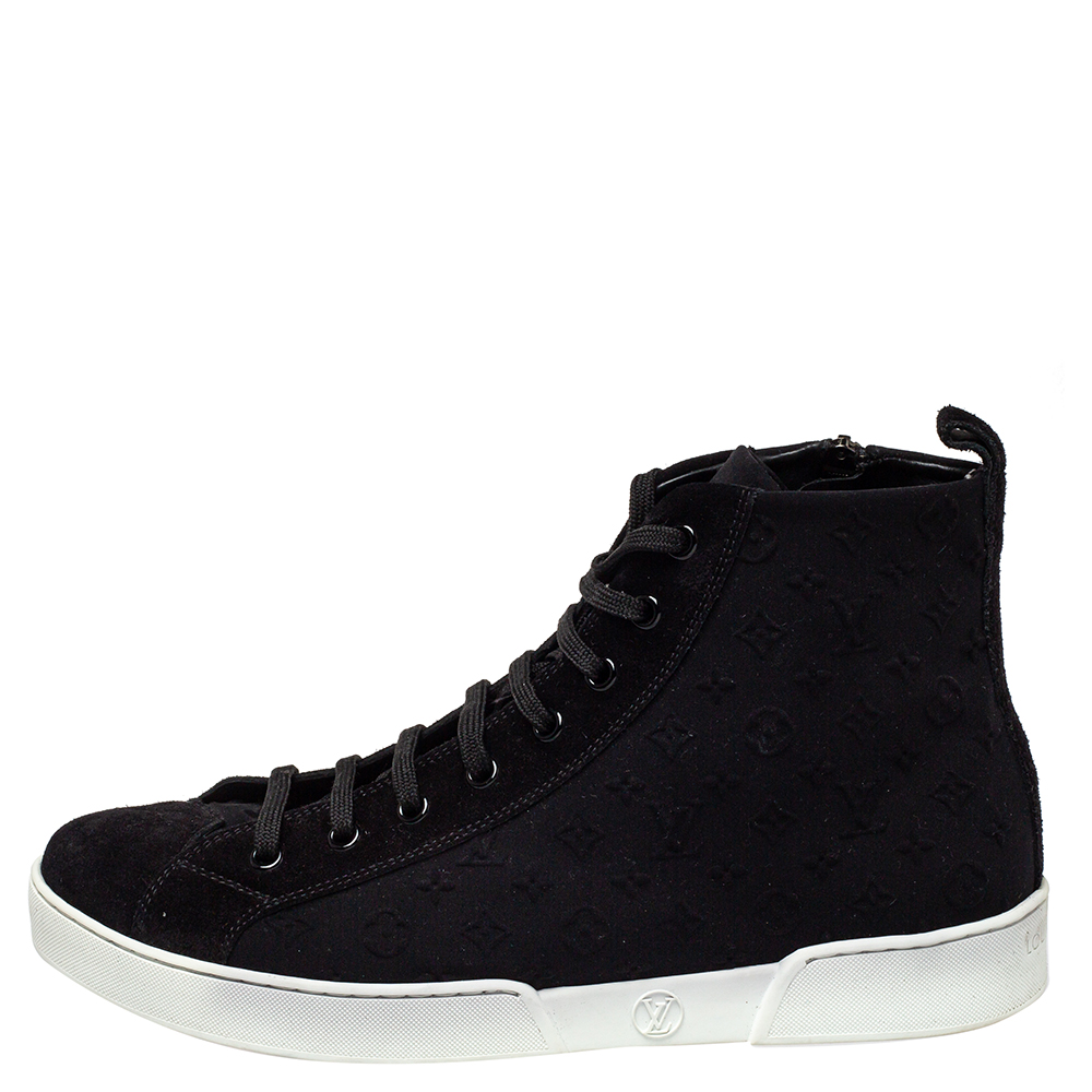 

Louis Vuitton Black Monogram Suede High Top Sneakers Size