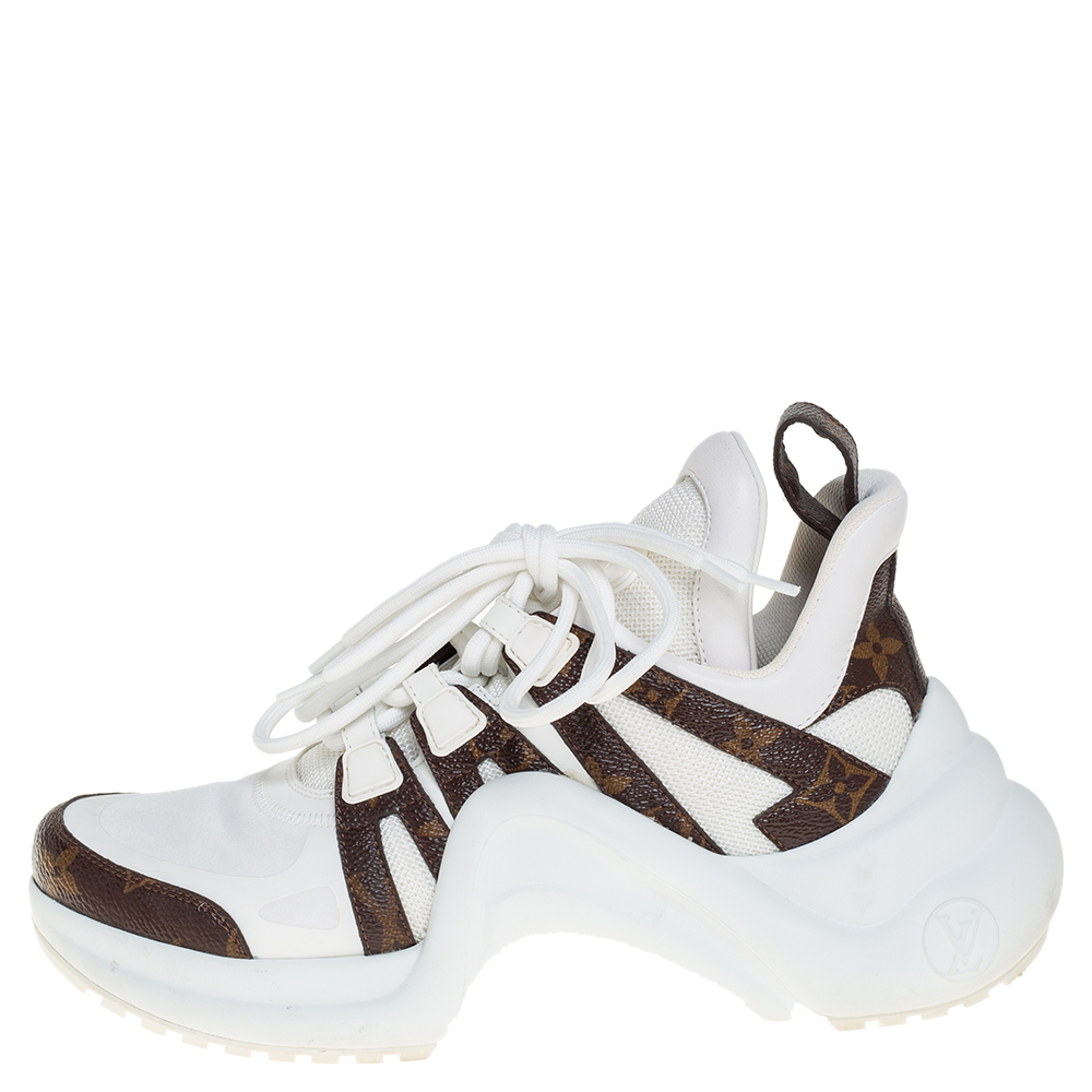 

Louis Vuitton White/Brown Leather And Monogram Canvas Archlight Sneakers Size