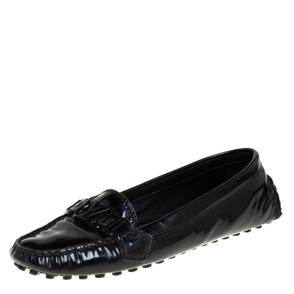 Pre-owned Louis Vuitton Black Patent Leather Oxford Loafers Size 37.5