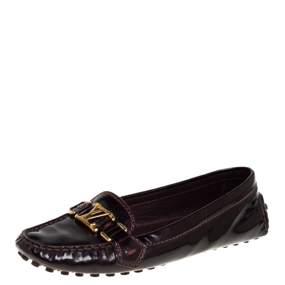 Pre-owned Louis Vuitton Burgundy Patent Leather Oxford Loafers Size 37.5