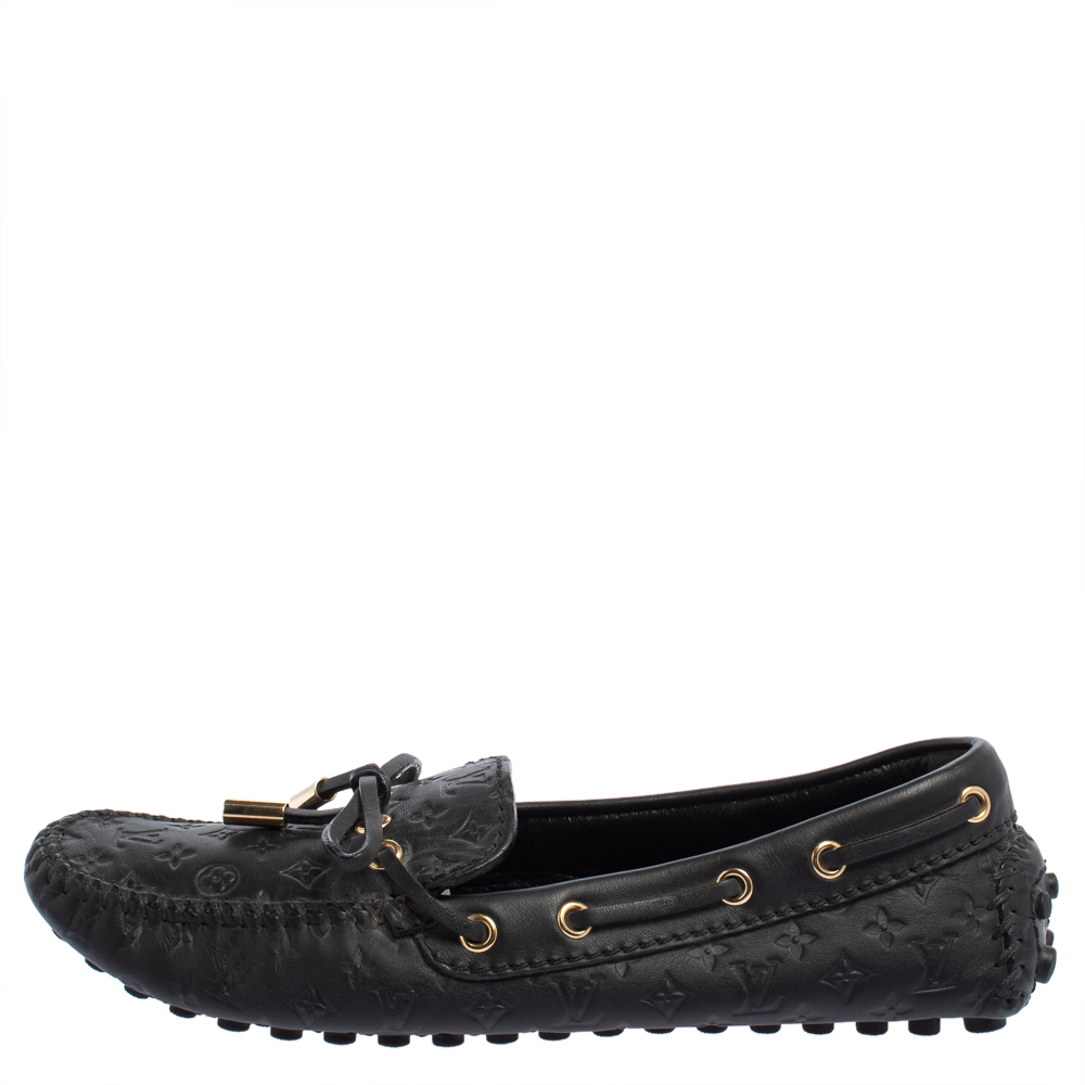 

Louis Vuitton Black Monogram Empreinte Leather Gloria Slip On Loafers Size