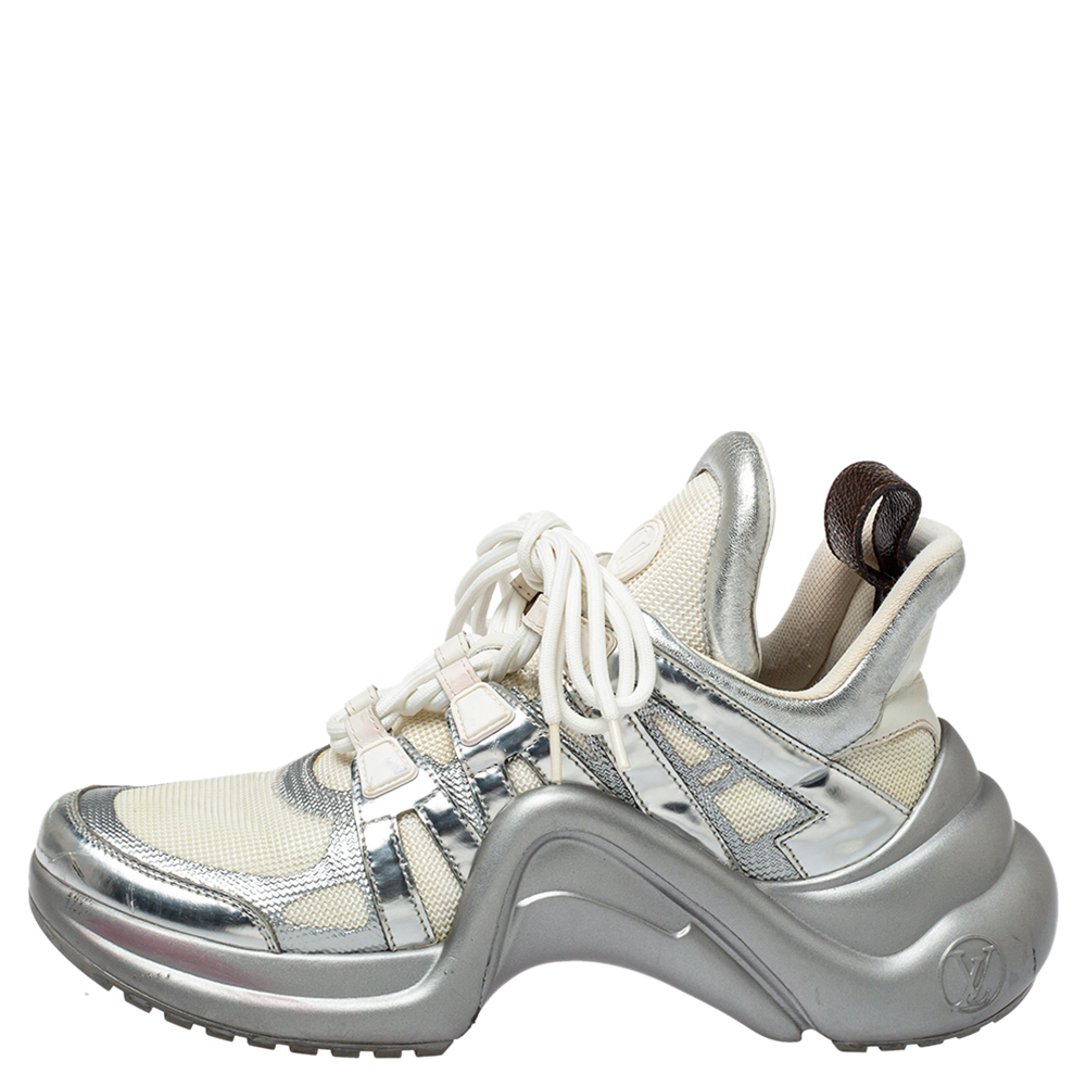 

Louis Vuitton Silver/White Leather And Mesh Archlight Sneakers Size