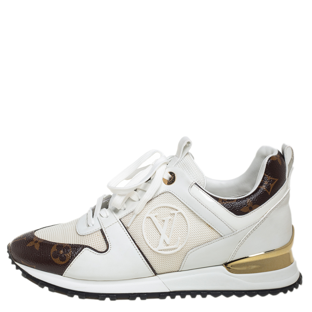 

Louis Vuitton White/Brown Mesh And Monogram Canvas Run Away Low Top Sneakers Size