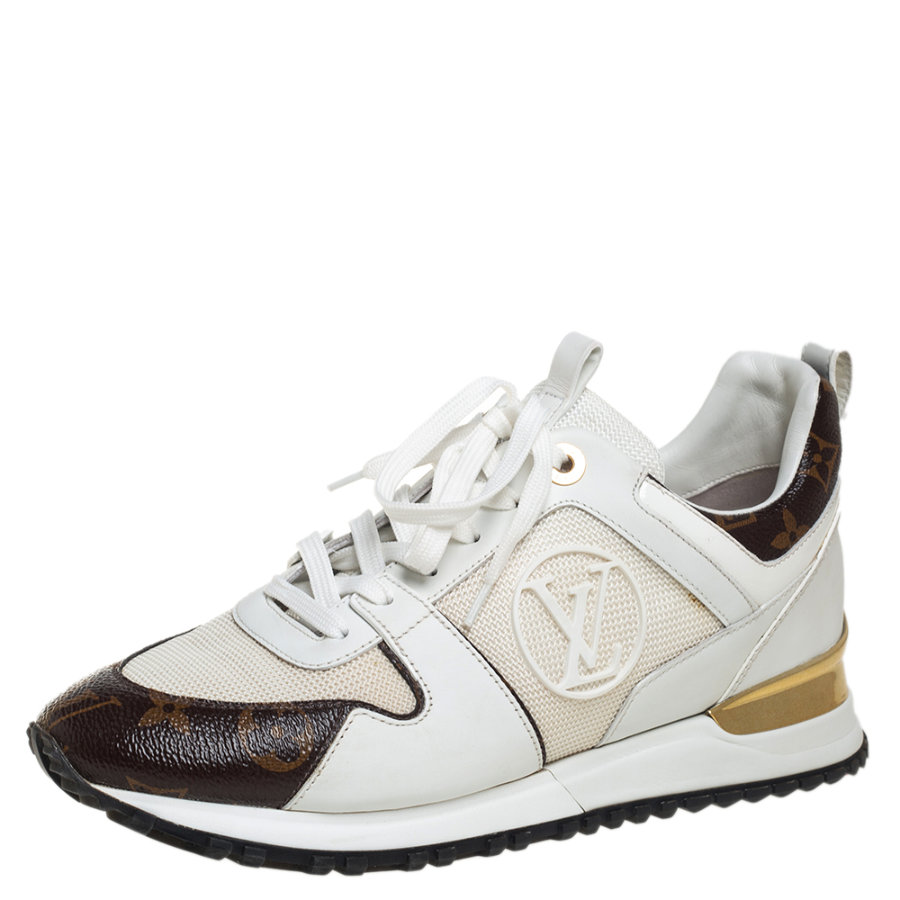 Louis Vuitton White/Brown Mesh And Monogram Canvas Run Away Low Top Sneakers Size 38