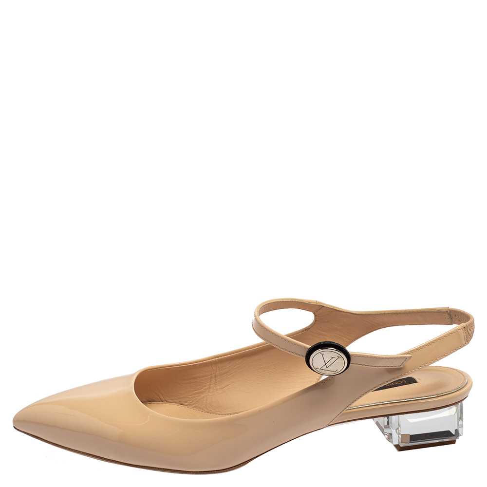 

Louis Vuitton Beige Patent Leather Transparent Heel Ankle Strap Sandals Size