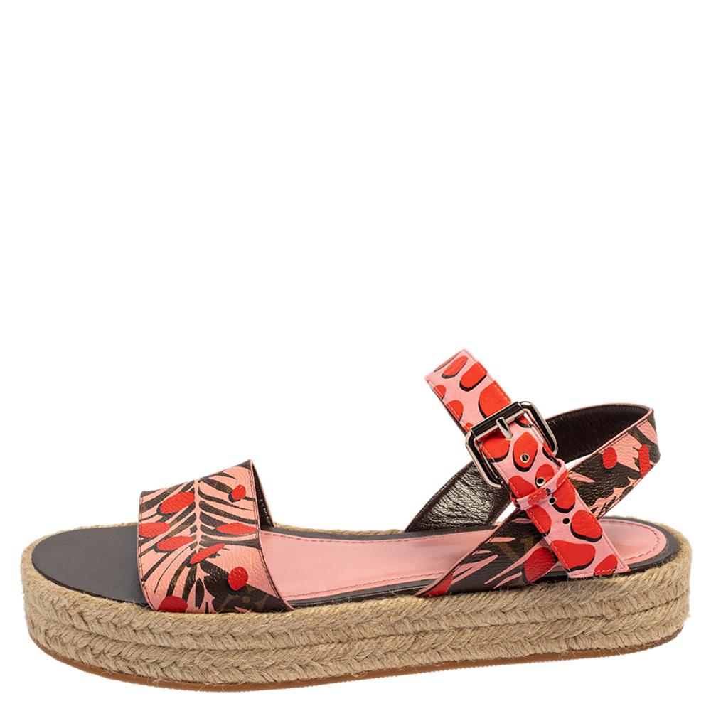 

Louis Vuitton Multicolor Floral Canvas Ankle Strap Espadrille Flat Sandals Size