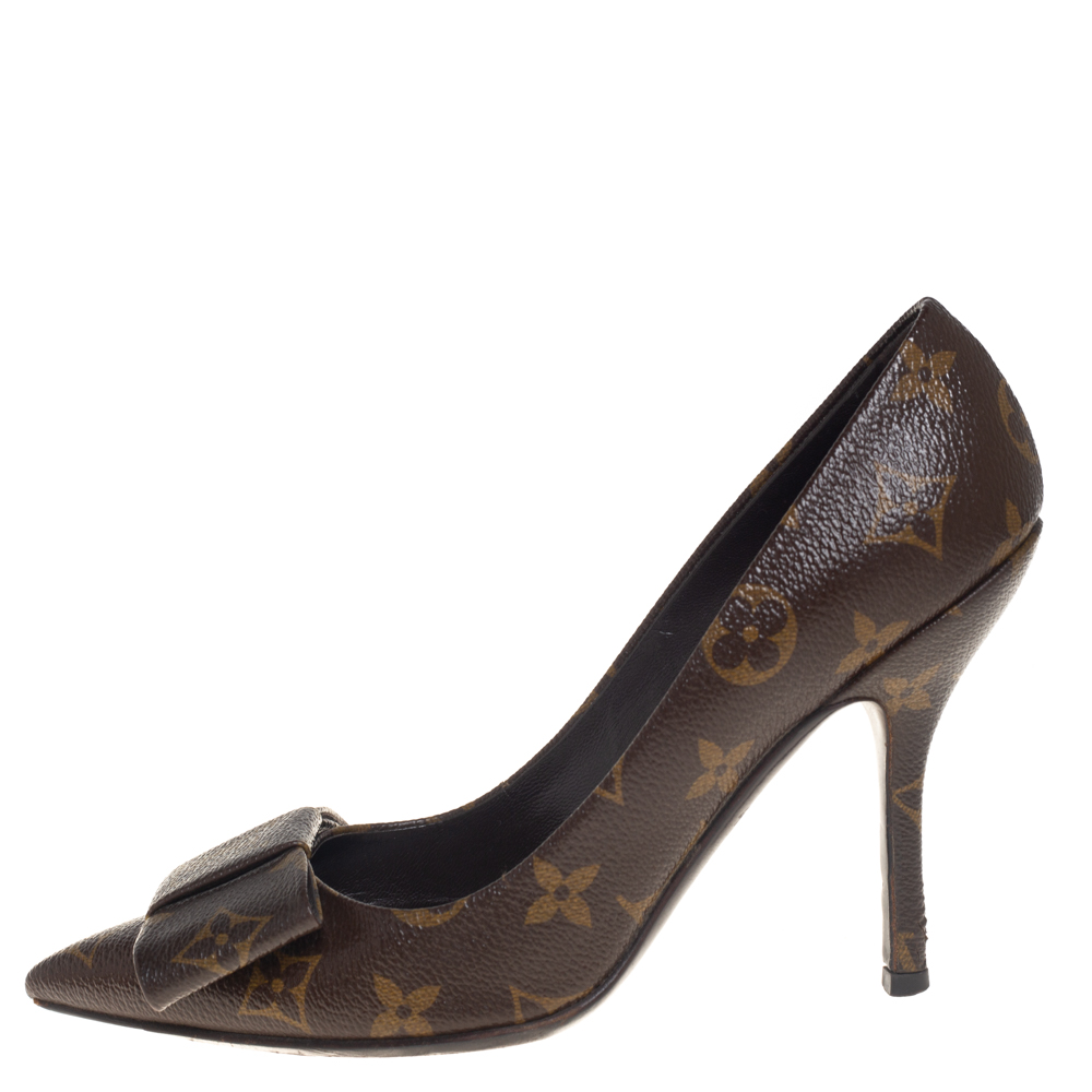 

Louis Vuitton Brown/Beige Monogram Canvas Louise Bow Pointed Toe Pumps Size