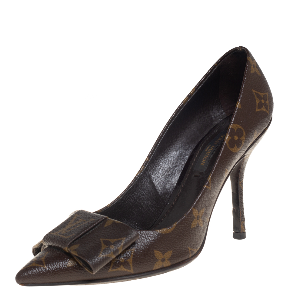 Pre-owned Louis Vuitton Brown/beige Monogram Canvas Louise Bow Pointed Toe Pumps Size 36