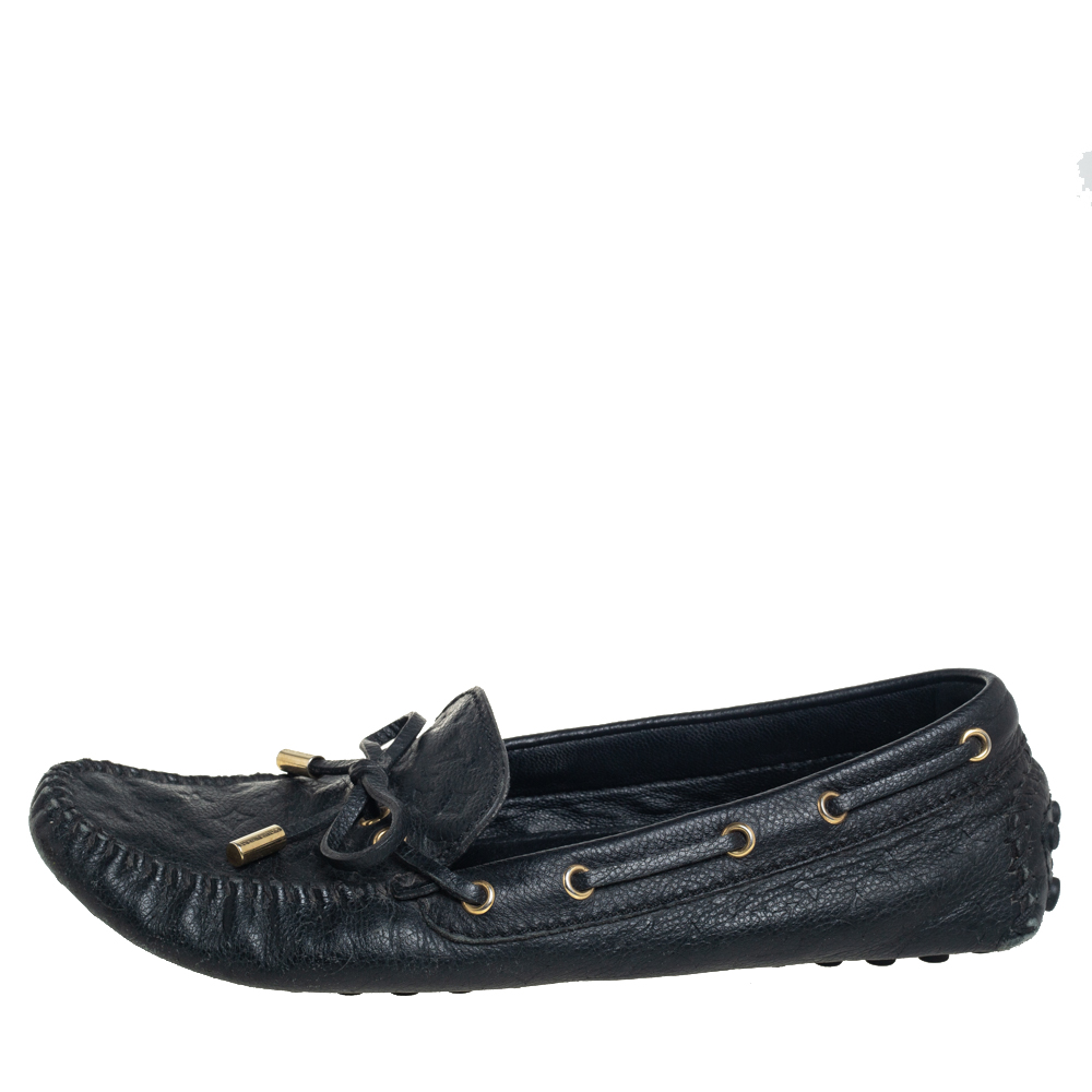 

Louis Vuitton Black Monogram Empreinte Leather Gloria Slip On Loafers Size