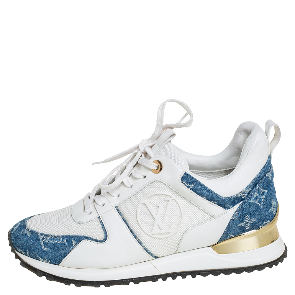 

Louis Vuitton White/Blue Monogram Denim And Leather Run Away Sneakers Size