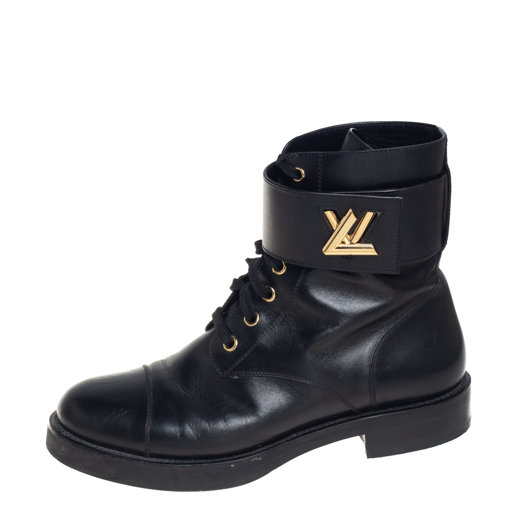 

Louis Vuitton Black Leather Wonderland Ranger Ankle Length Combat Boots Size