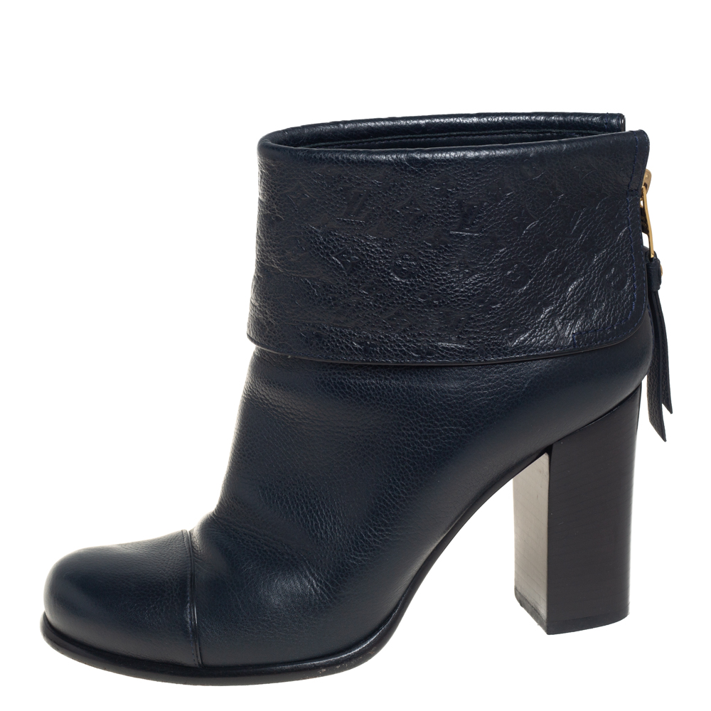 

Louis Vuitton Blue Infini Empreinte Leather Carole Ankle Boots Size, Navy blue