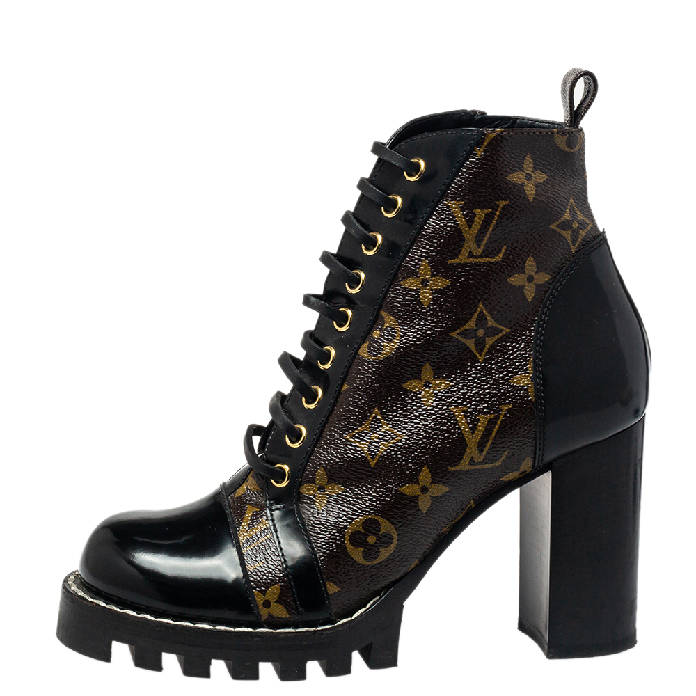 

Louis Vuitton Brown/Black Monogram Canvas And Patent Leather Star Trail Ankle Boot Size