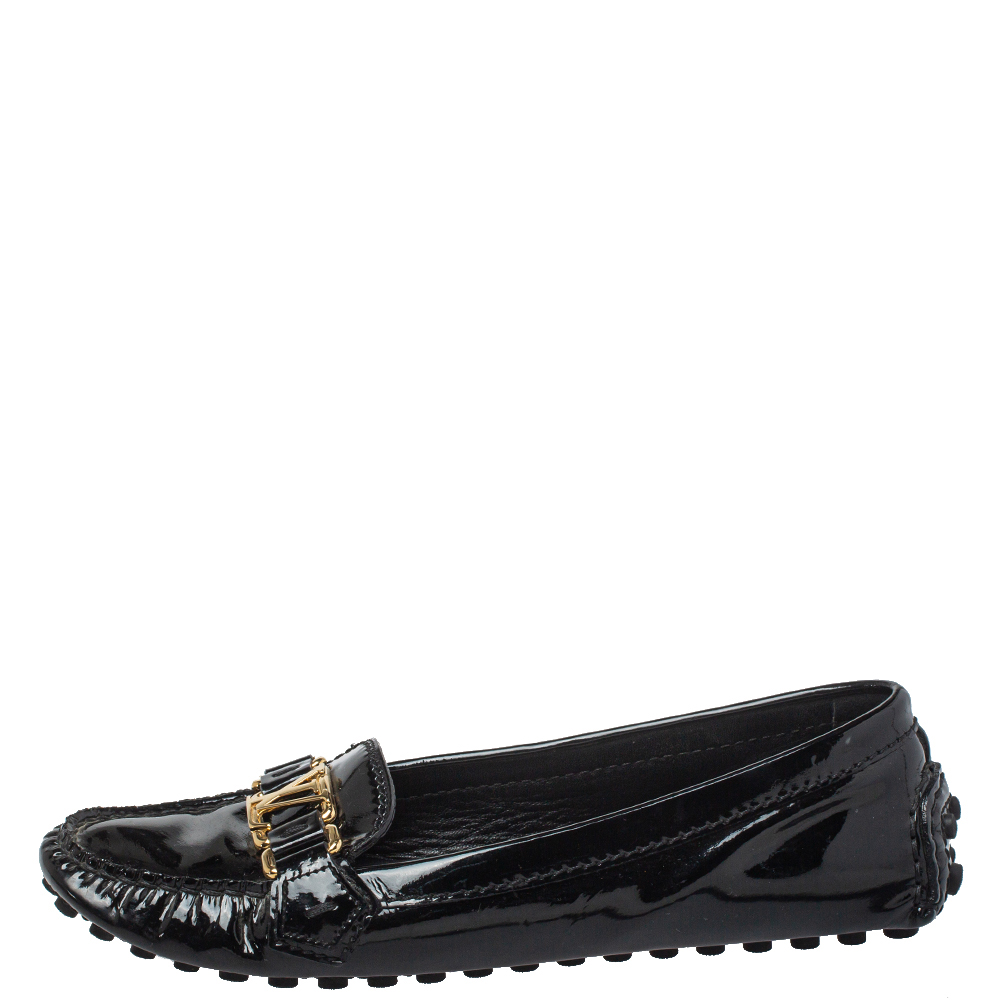 

Louis Vuitton Black Patent Leather Oxford Slip On Loafers Size