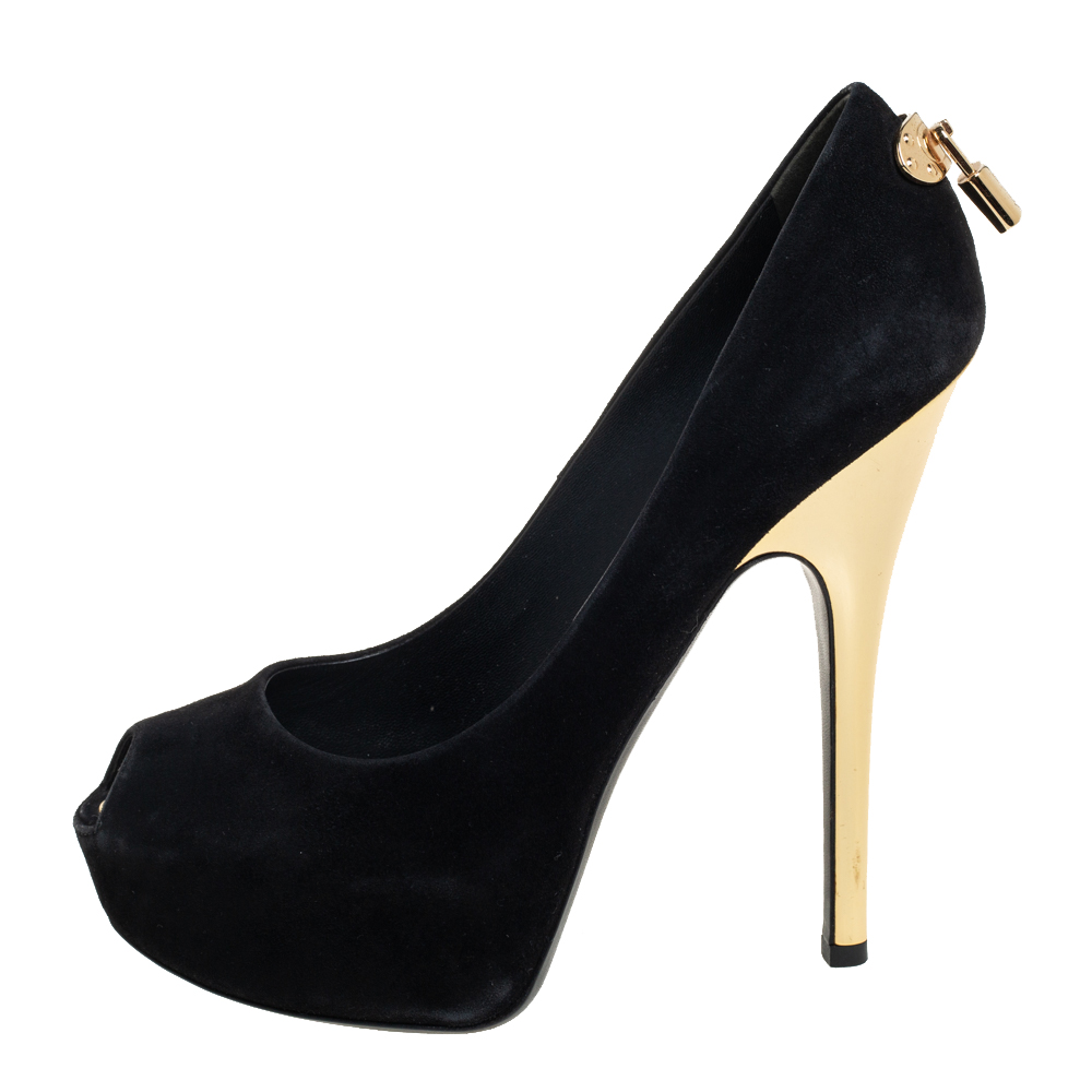 

Louis Vuitton Black Suede Oh Really! Peep Toe Platform Pumps Size