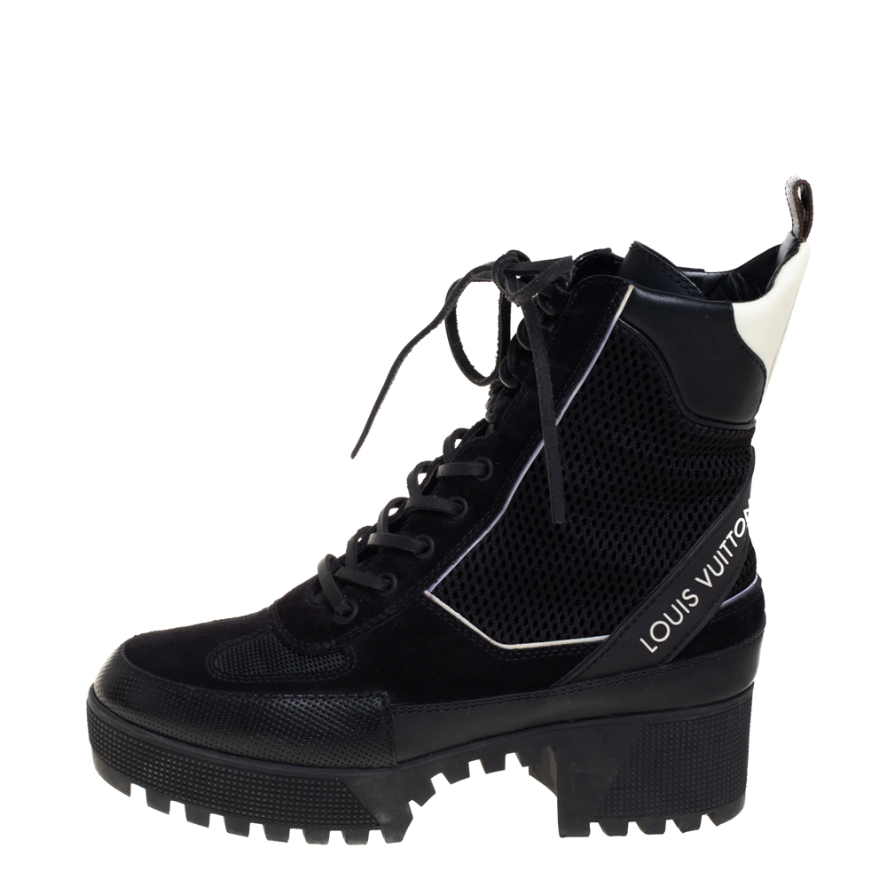 

Louis Vuitton Black Suede, Mesh And Leather Laureate Platform Desert Ankle Boots Size