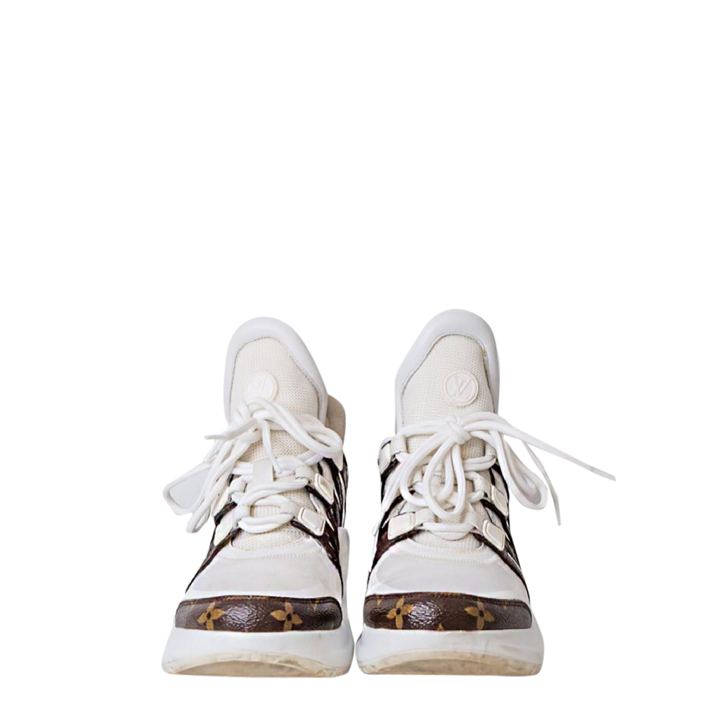 

Louis Vuitton White Leather/Monogram Canvas Archlights Chunky Sneakers Size