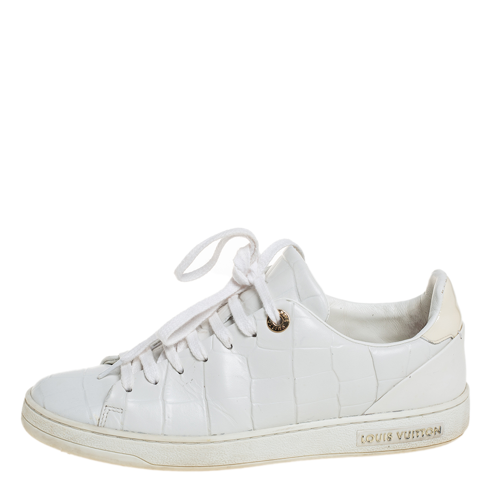 

Louis Vuitton White Croc Embossed Leather Frontrow Low Top Sneakers Size