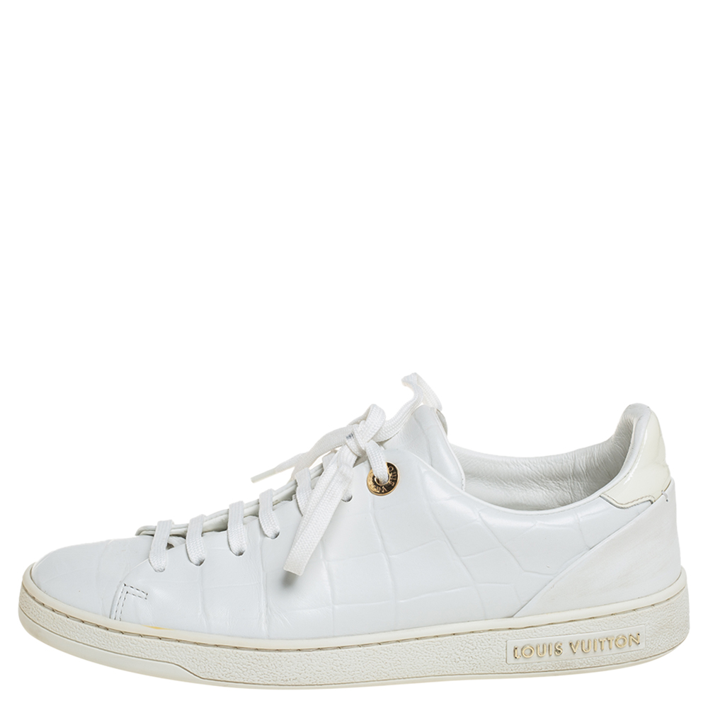 

Louis Vuitton White Croc Embossed Leather Frontrow Low Top Sneakers Size