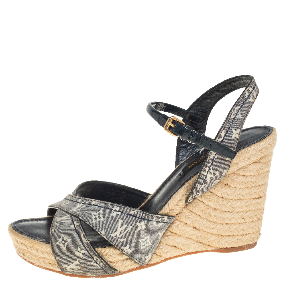 

Louis Vuitton Grey Monogram Canvas Idylle Espadrille Wedge Sandals Size