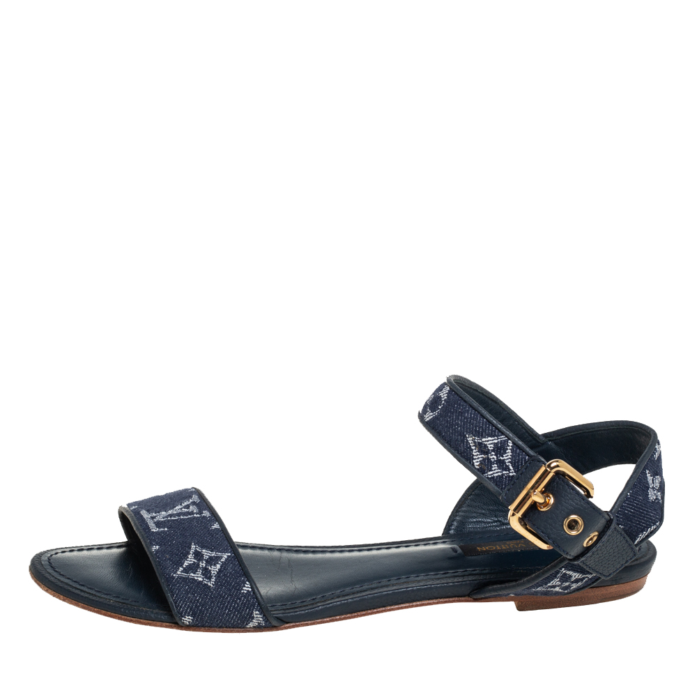 

Louis Vuitton Blue Monogram Denim Formentera Flat Sandals Size