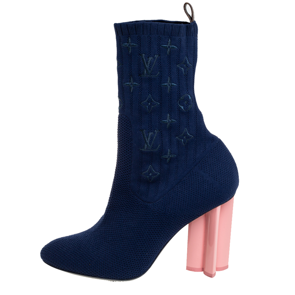 

Louis Vuitton Blue Monogram Knit Fabric Silhouette Ankle Boots Size