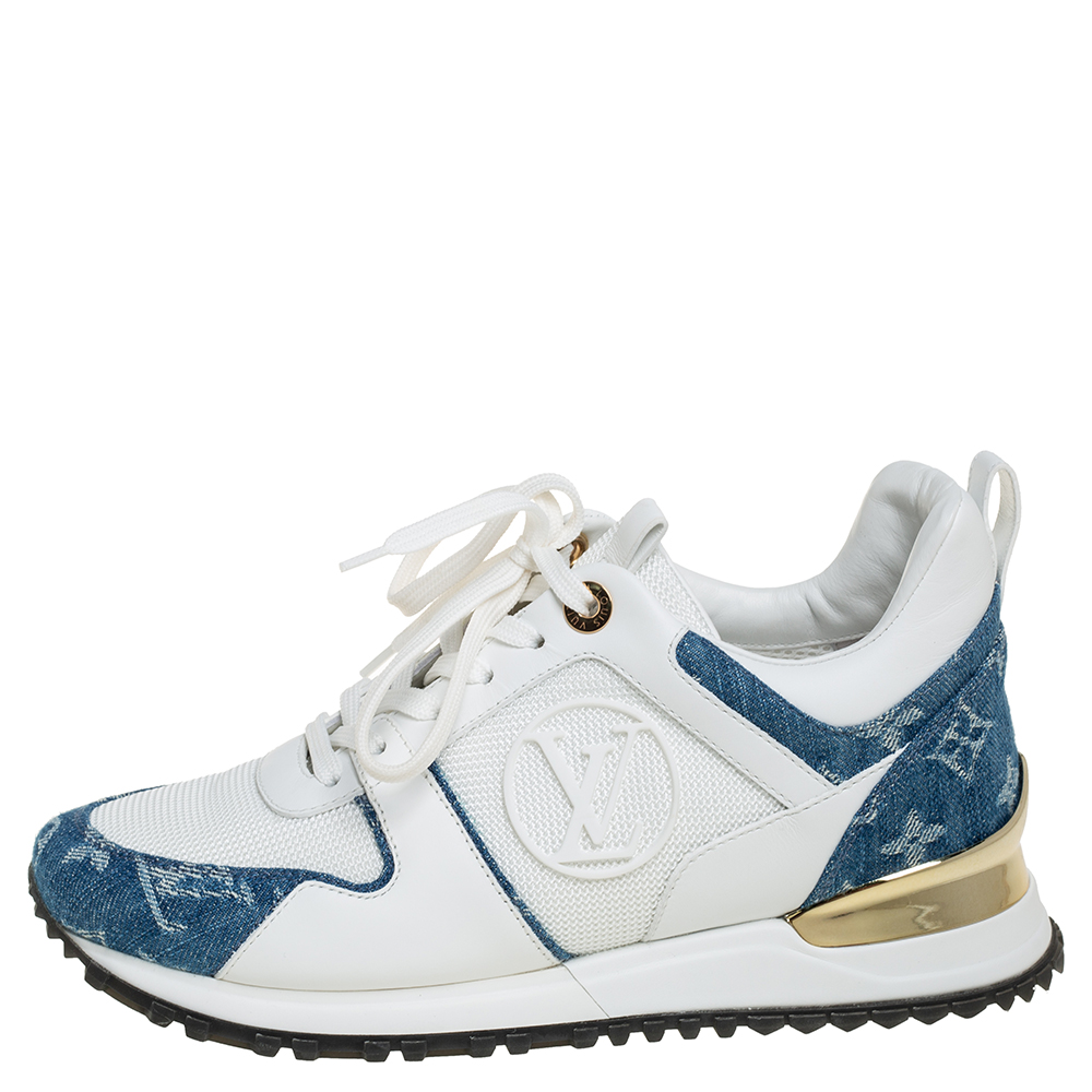 

Louis Vuitton White/Denim Canvas And Mesh Run Away Sneakers Size, Blue