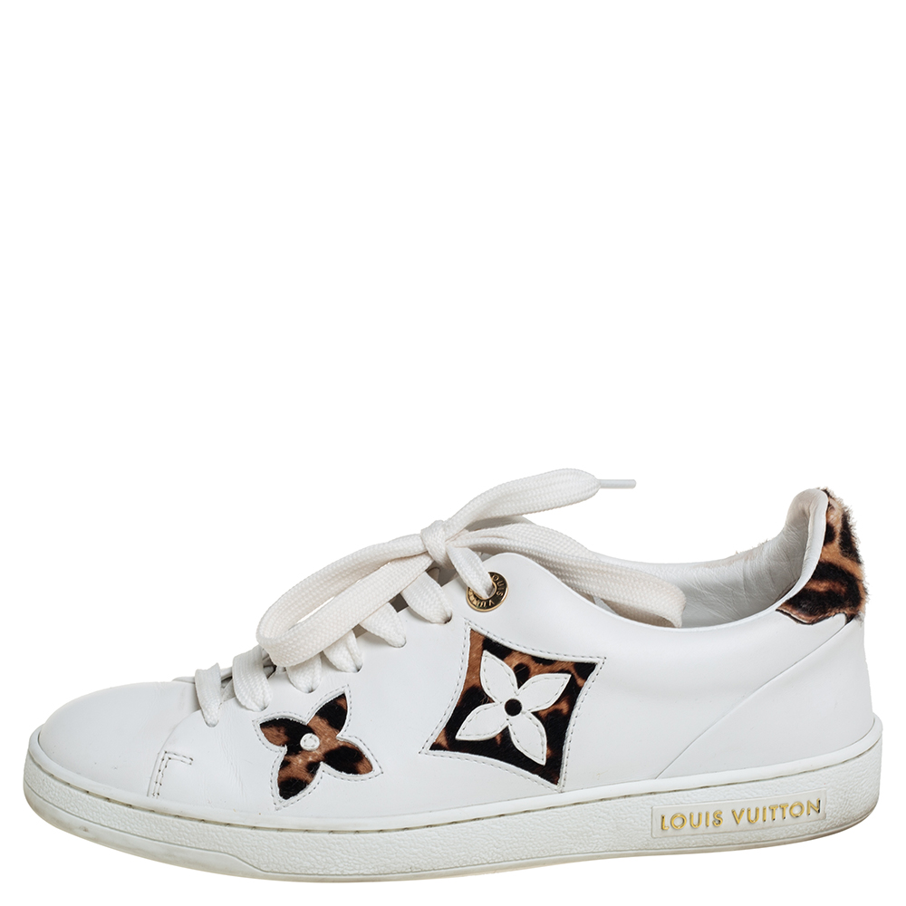 

Louis Vuitton White Leather And Brown/Beige Calf Hair Frontrow Low Top Sneakers Size